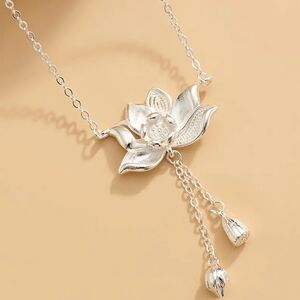Lotus Flower Dangle Pendant Necklace